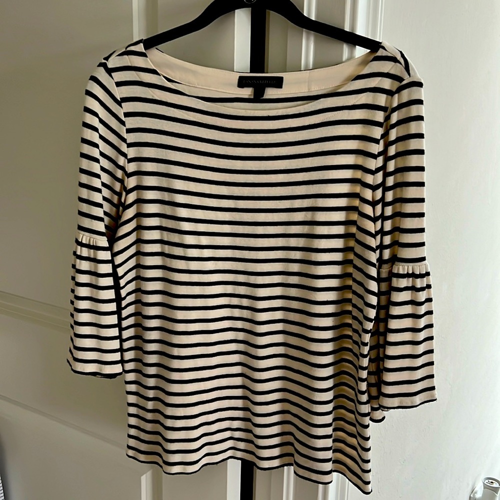 Banana Republic Black and Cream Striped Cotton/poly top S